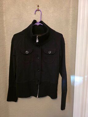 Vtg BCBG Moto Black Full Zip Track Jacket size L - EUC - Y2K